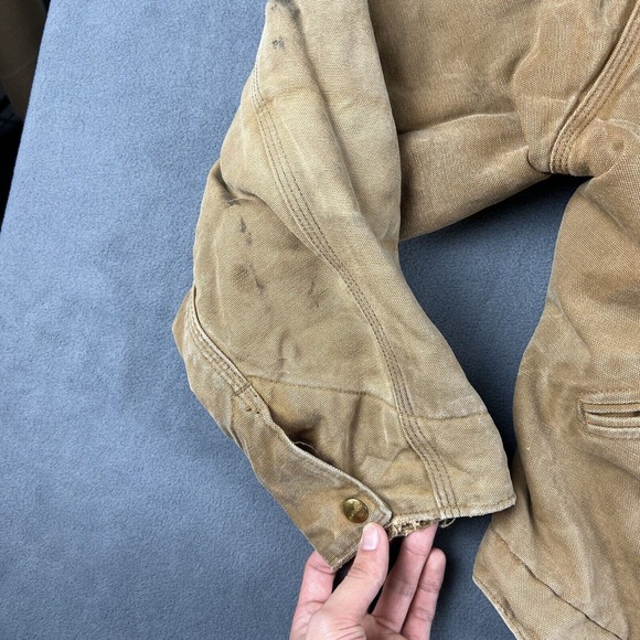 Vtg 90s Carhartt Detroit Jacket Mens Size 48 Red Quilted Lined Workwear Thrashed - Picture 5 of 10